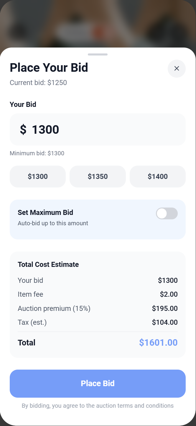 Place bid bottom sheet