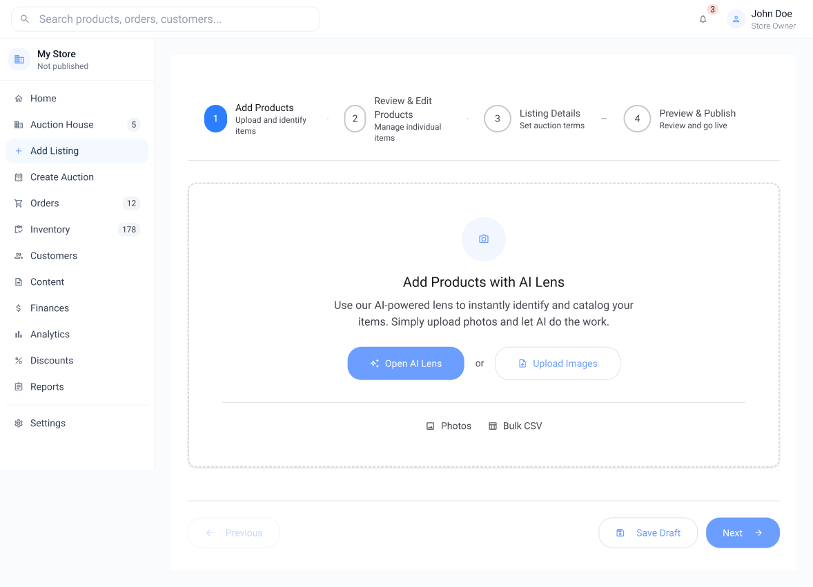 Add listing flow