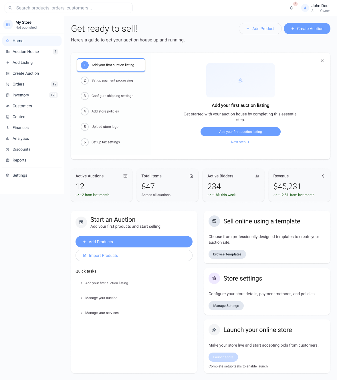 Seller dashboard home