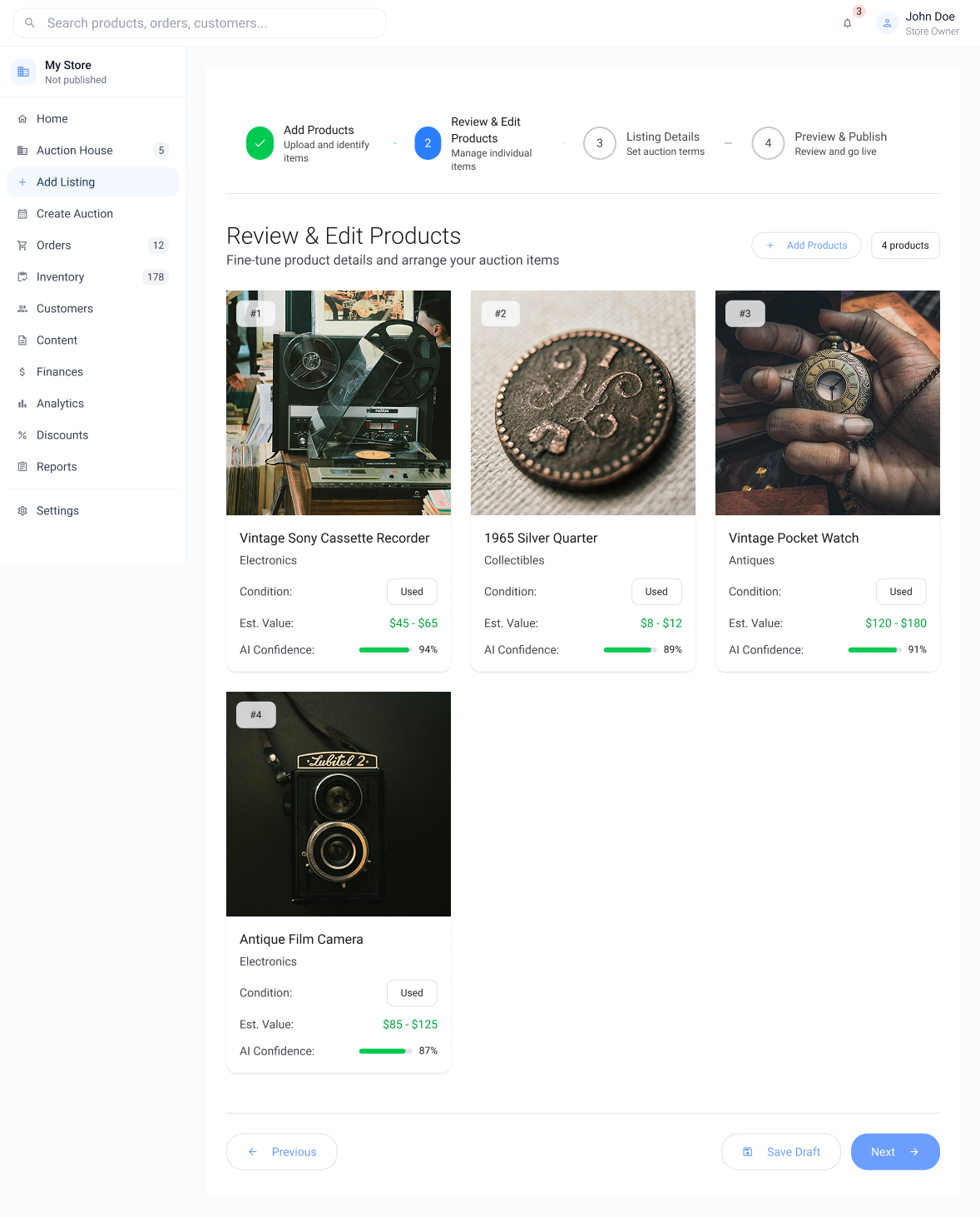 Review and edit products step