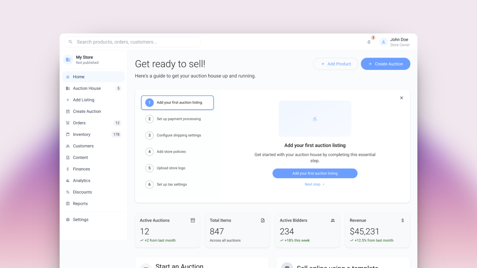 Seller web dashboard
